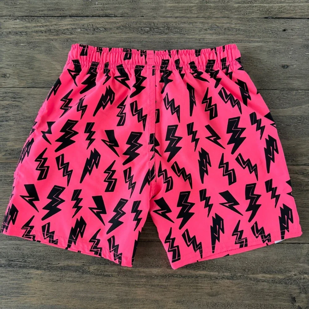 George Hats Kids Neon Pink Lightning Bolt Hybrid Swim Shorts Spotfast UPF 50 6-7